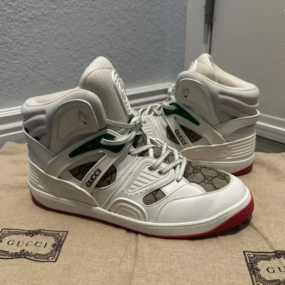 AUTHENTIC GUCCI BASKET HIGHTOP SNEAKERS GG 10.5 (fits USA 11.5) 673077